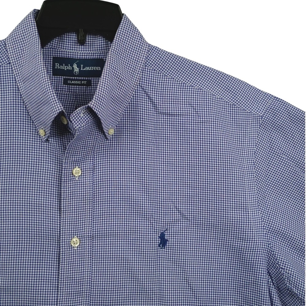 Ralph Lauren Button Down Mens 16.5 XXL Blue Gingham Classic Fit Vintage Short - Picture 1 of 9